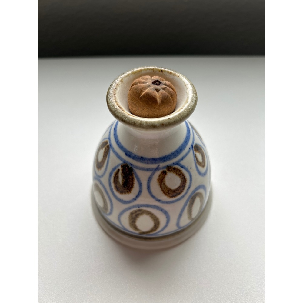 Handmade Ceramic Oil Lamp Diffuser Brown Blue Circles Wood Ball String
